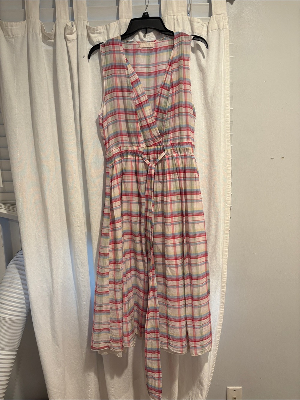 CP Shades Women’s Small Sleeveless Pink Plaid Midi Dress Cotton Silk Blend